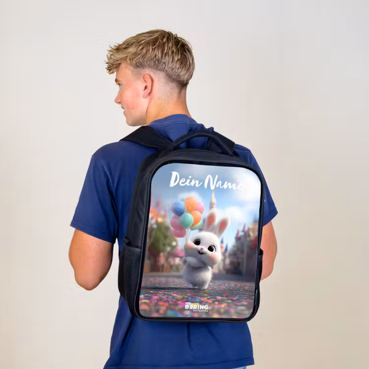 Kinderrucksack mit Namen - Schwarz - Kaninchen - Luftballons — 3