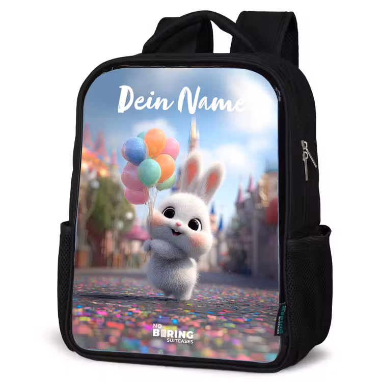 Kinderrucksack mit Namen - Schwarz - Kaninchen - Luftballons — 4