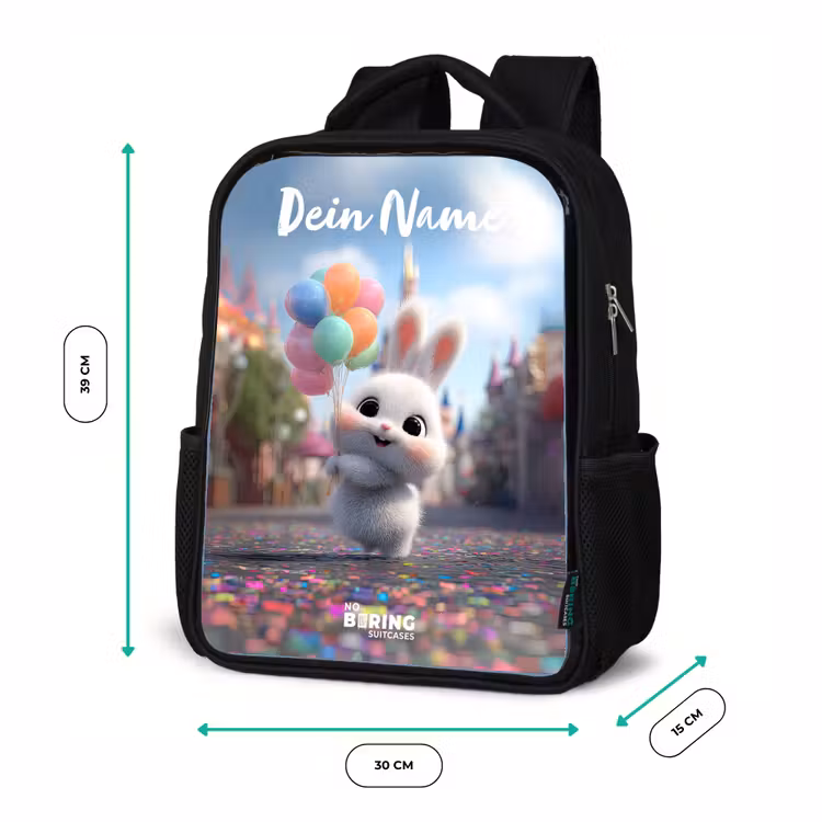 Kinderrucksack mit Namen - Schwarz - Kaninchen - Luftballons — 6