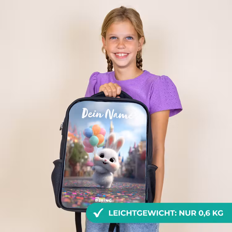 Kinderrucksack mit Namen - Schwarz - Kaninchen - Luftballons — 7