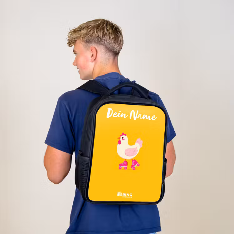 Kinderrucksack mit Namen - Schwarz - Kip - Rollschuhe - Gelb — 3