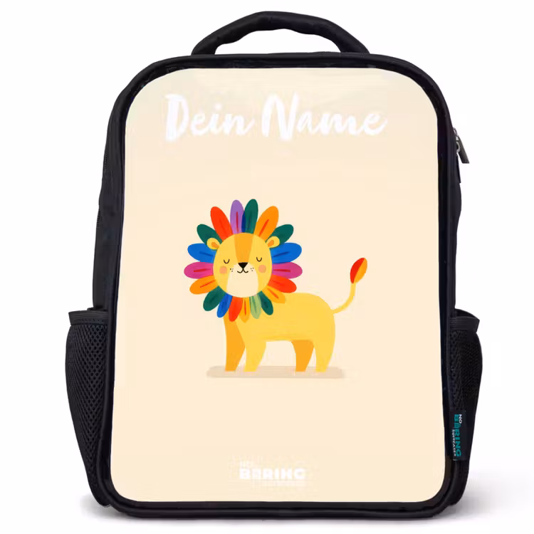Kinderrucksack mit Namen - Schwarz - Löwe - Mähne - Farbenfroh — 1