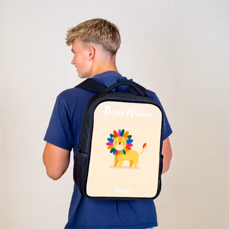 Kinderrucksack mit Namen - Schwarz - Löwe - Mähne - Farbenfroh — 3
