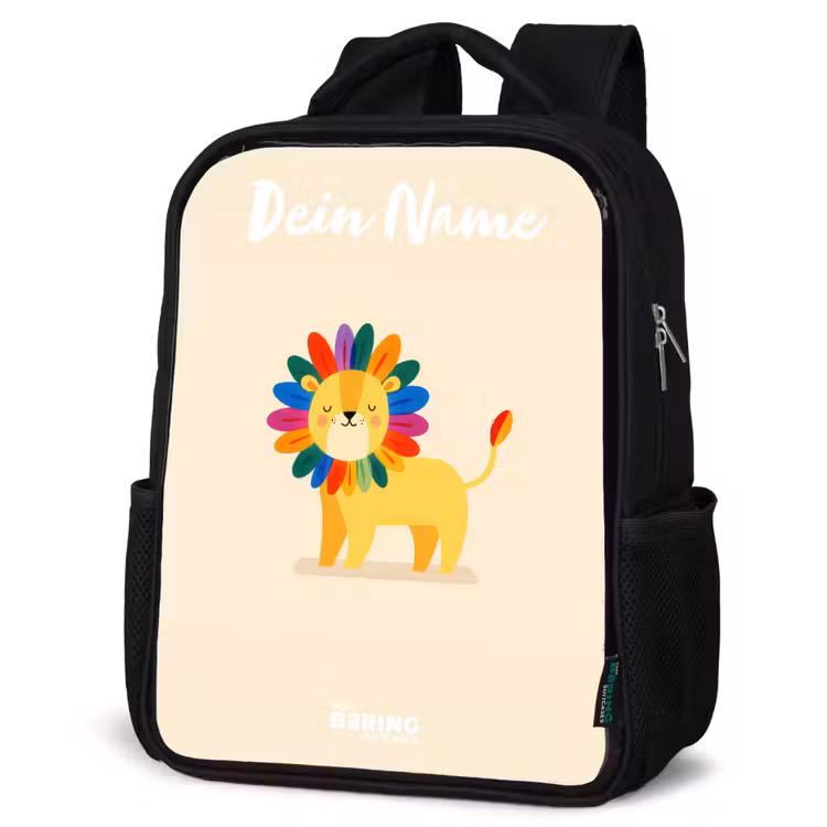 Kinderrucksack mit Namen - Schwarz - Löwe - Mähne - Farbenfroh — 4