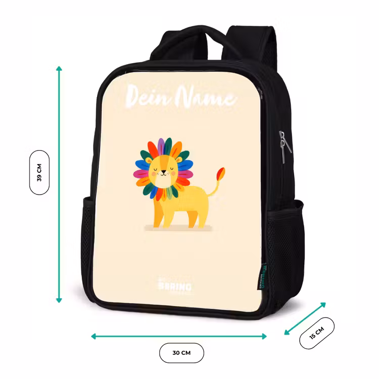 Kinderrucksack mit Namen - Schwarz - Löwe - Mähne - Farbenfroh — 6