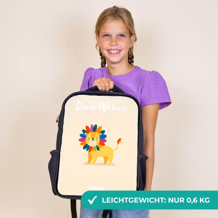 Kinderrucksack mit Namen - Schwarz - Löwe - Mähne - Farbenfroh — 7