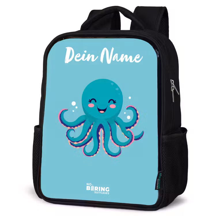 Kinderrucksack mit Namen - Schwarz - Oktopus - Wasser - Blau — 4