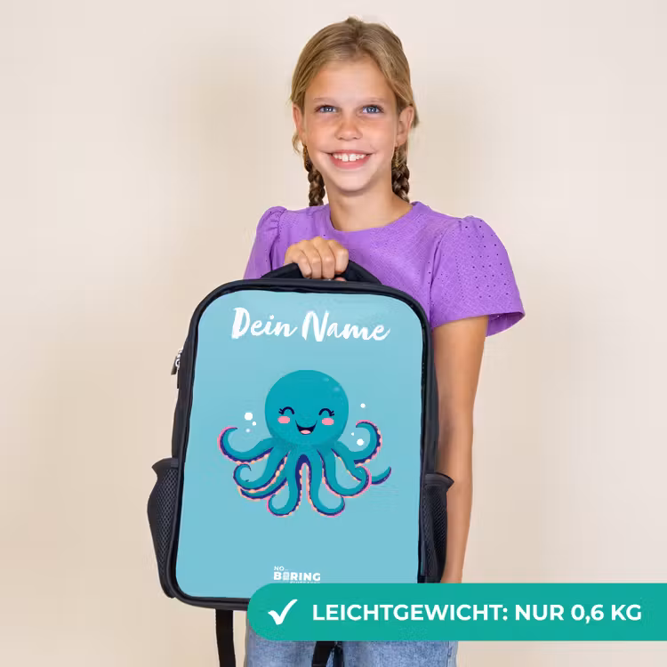 Kinderrucksack mit Namen - Schwarz - Oktopus - Wasser - Blau — 7