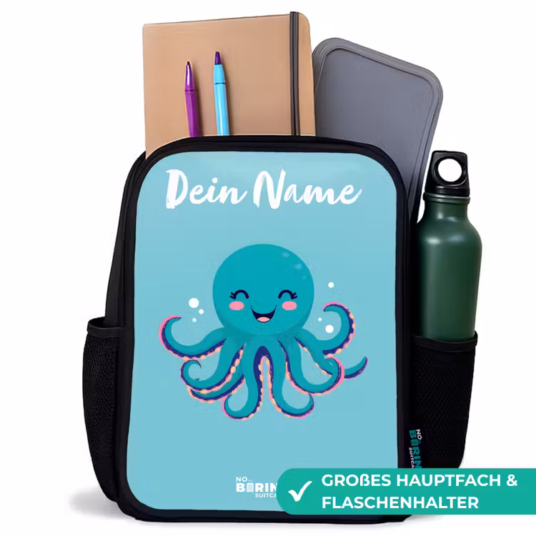 Kinderrucksack mit Namen - Schwarz - Oktopus - Wasser - Blau — 8
