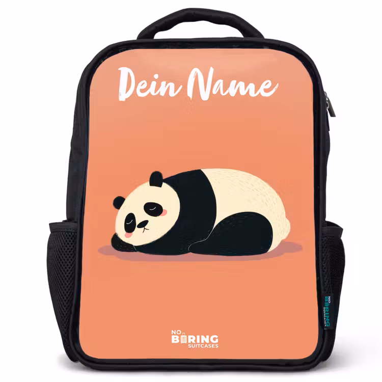 Kinderrucksack mit Namen - Schwarz - Panda - Schlafend - Orange — 1