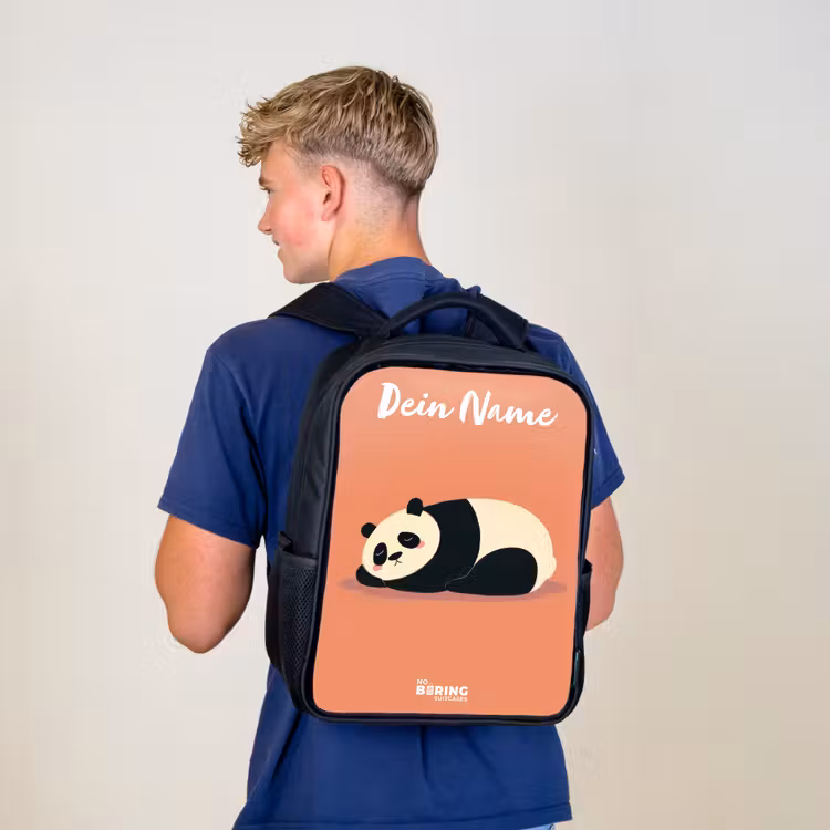 Kinderrucksack mit Namen - Schwarz - Panda - Schlafend - Orange — 3