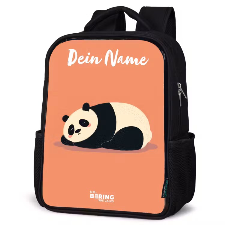 Kinderrucksack mit Namen - Schwarz - Panda - Schlafend - Orange — 4