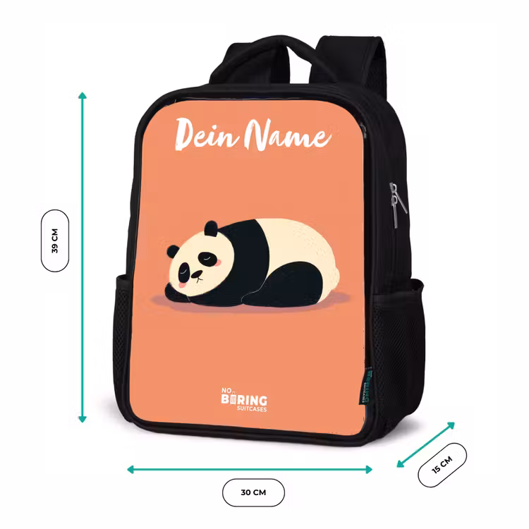 Kinderrucksack mit Namen - Schwarz - Panda - Schlafend - Orange — 6