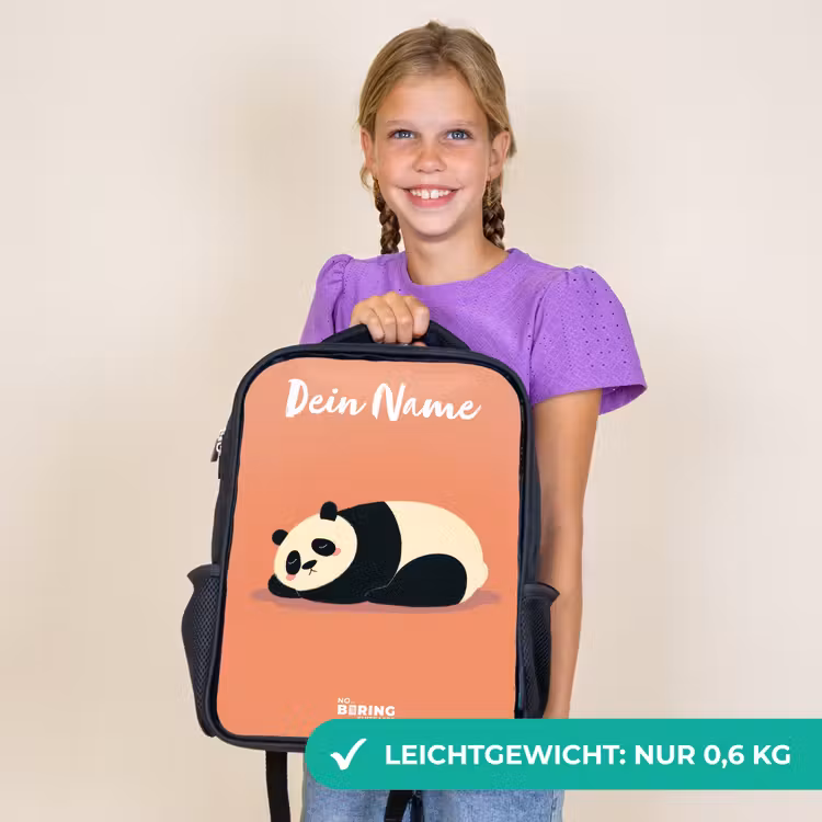 Kinderrucksack mit Namen - Schwarz - Panda - Schlafend - Orange — 7