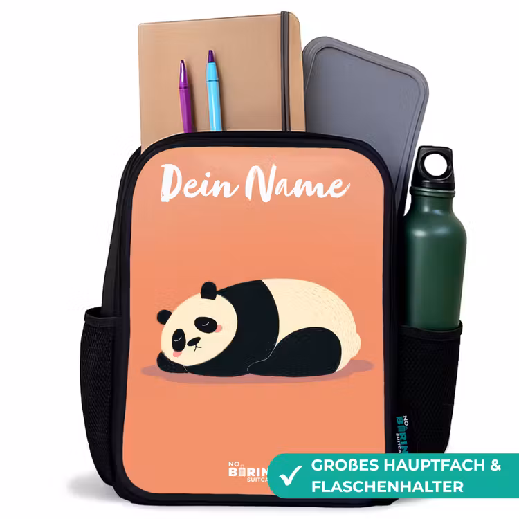Kinderrucksack mit Namen - Schwarz - Panda - Schlafend - Orange — 8