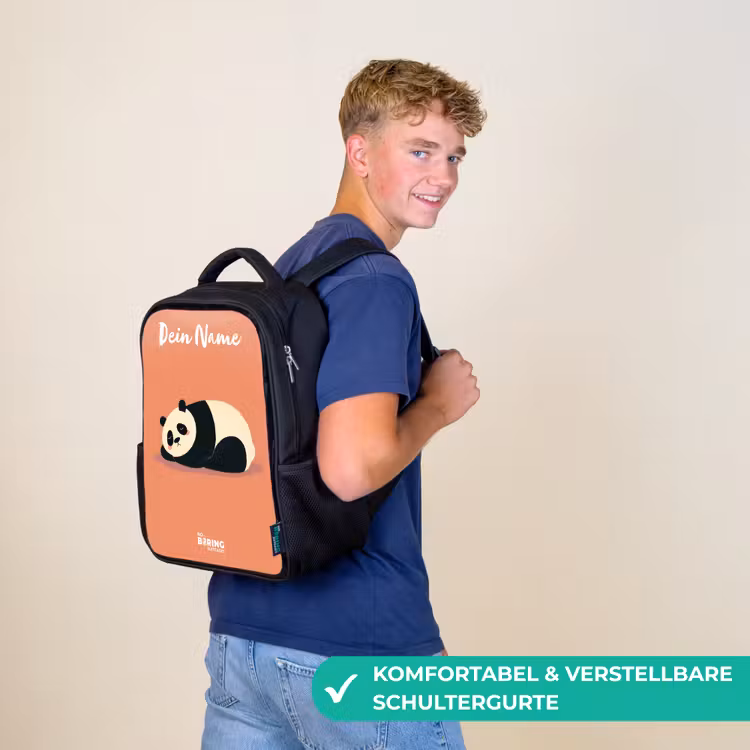 Kinderrucksack mit Namen - Schwarz - Panda - Schlafend - Orange — 9