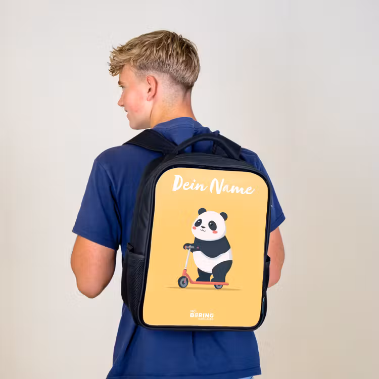 Kinderrucksack mit Namen - Schwarz - Panda - Stufe - Gelb — 3