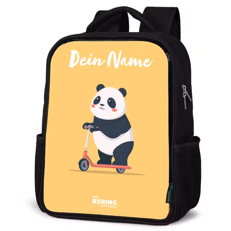 Kinderrucksack mit Namen - Schwarz - Panda - Stufe - Gelb — 4