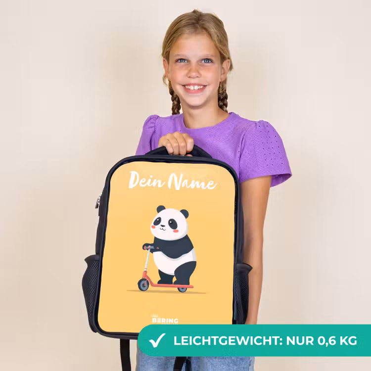 Kinderrucksack mit Namen - Schwarz - Panda - Stufe - Gelb — 7