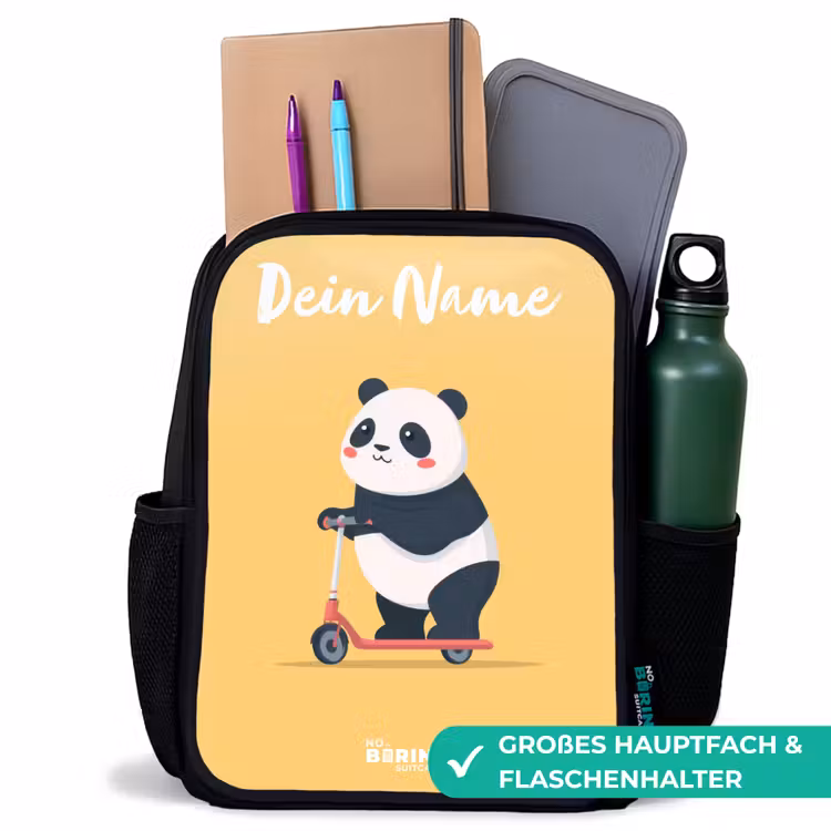 Kinderrucksack mit Namen - Schwarz - Panda - Stufe - Gelb — 8