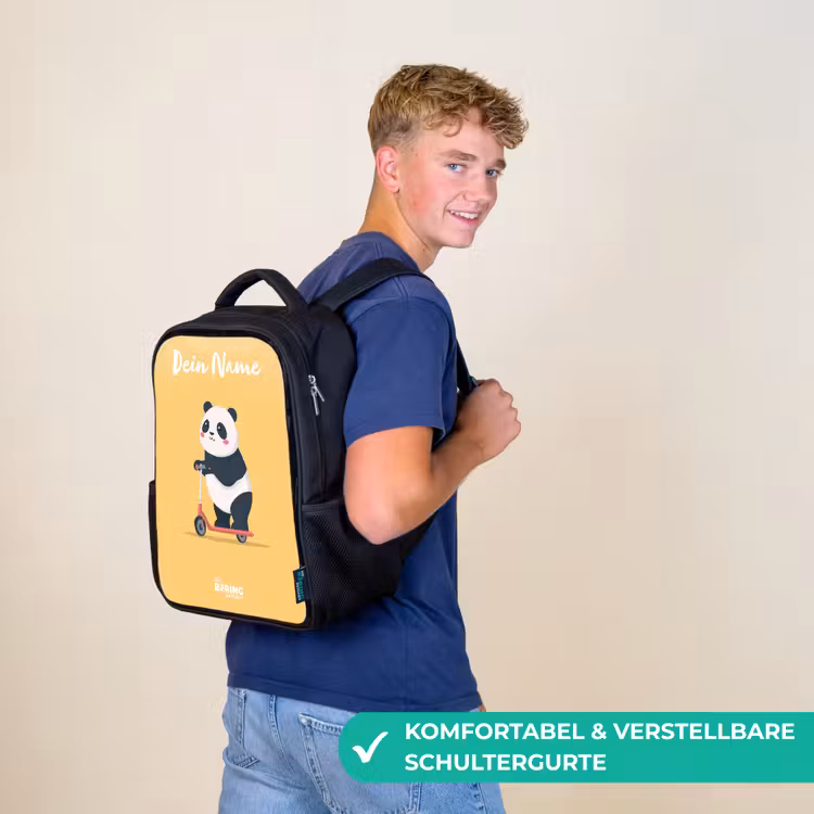 Kinderrucksack mit Namen - Schwarz - Panda - Stufe - Gelb — 9