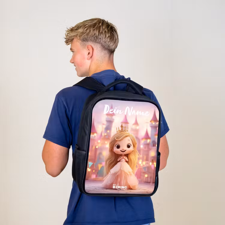 Kinderrucksack mit Namen - Schwarz - Prinzessin - Rosa - Schloss — 3