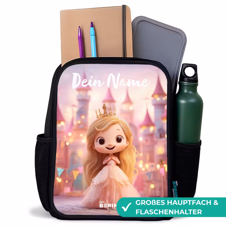 Kinderrucksack mit Namen - Schwarz - Prinzessin - Rosa - Schloss — 8