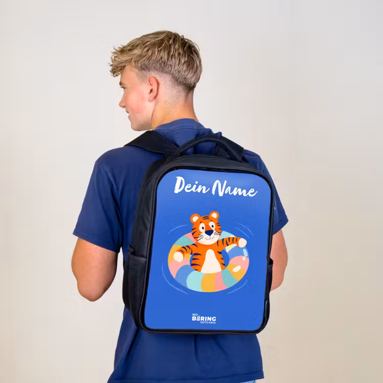 Kinderrucksack mit Namen - Schwarz - Tiger - Schwimmband - Wasser — 3