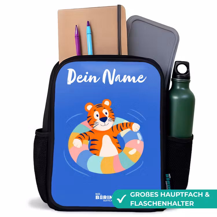 Kinderrucksack mit Namen - Schwarz - Tiger - Schwimmband - Wasser — 8