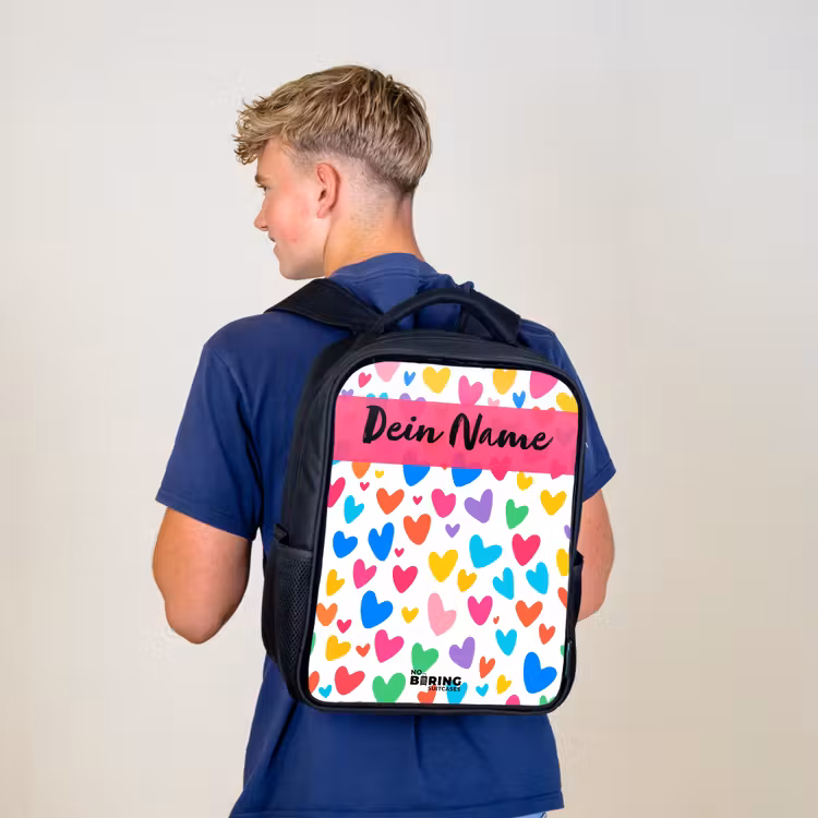 Kinderrucksack mit Namen - Schwarz - Herzen - Bunt - Muster — 3