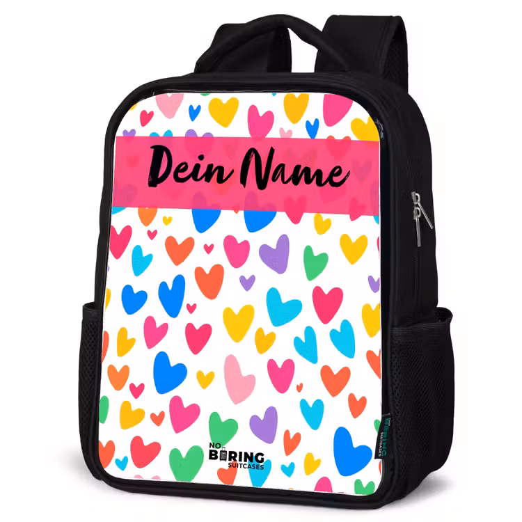 Kinderrucksack mit Namen - Schwarz - Herzen - Bunt - Muster — 4