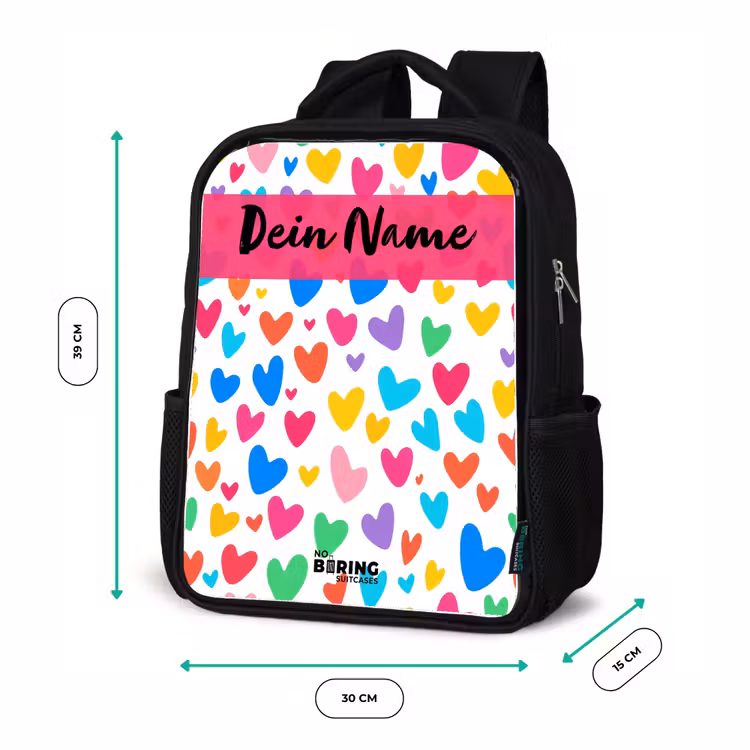 Kinderrucksack mit Namen - Schwarz - Herzen - Bunt - Muster — 6