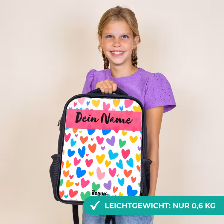Kinderrucksack mit Namen - Schwarz - Herzen - Bunt - Muster — 7