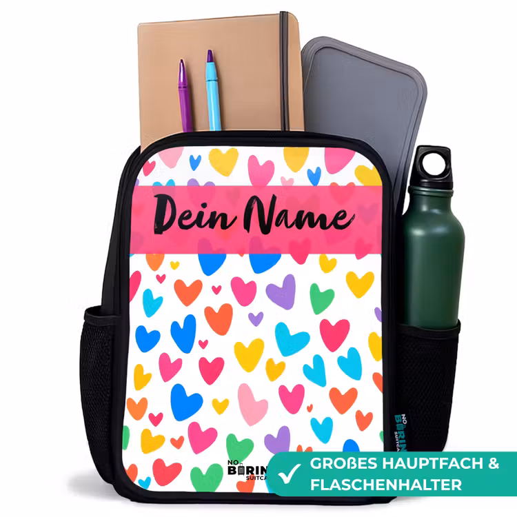 Kinderrucksack mit Namen - Schwarz - Herzen - Bunt - Muster — 8