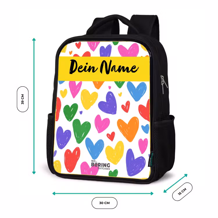 Kinderrucksack mit Namen - Schwarz - Herzen - Muster - Farbenfroh — 6