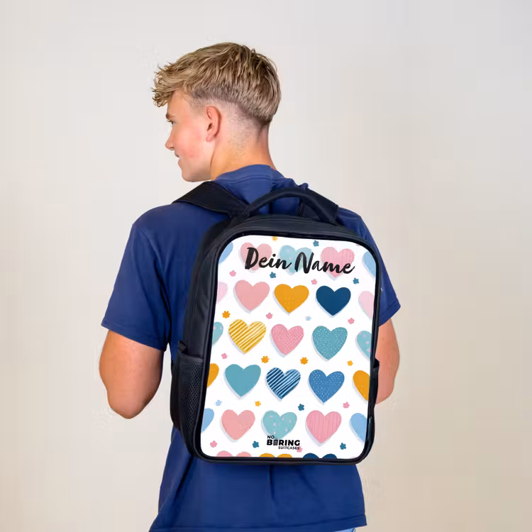Kinderrucksack mit Namen - Schwarz - Herzen - Pastell - Muster — 3