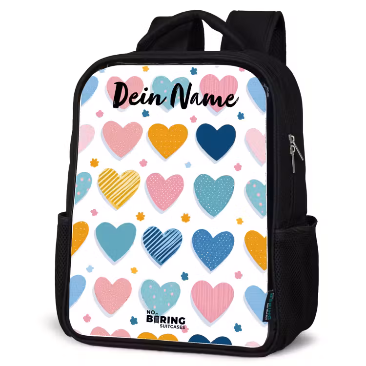 Kinderrucksack mit Namen - Schwarz - Herzen - Pastell - Muster — 4
