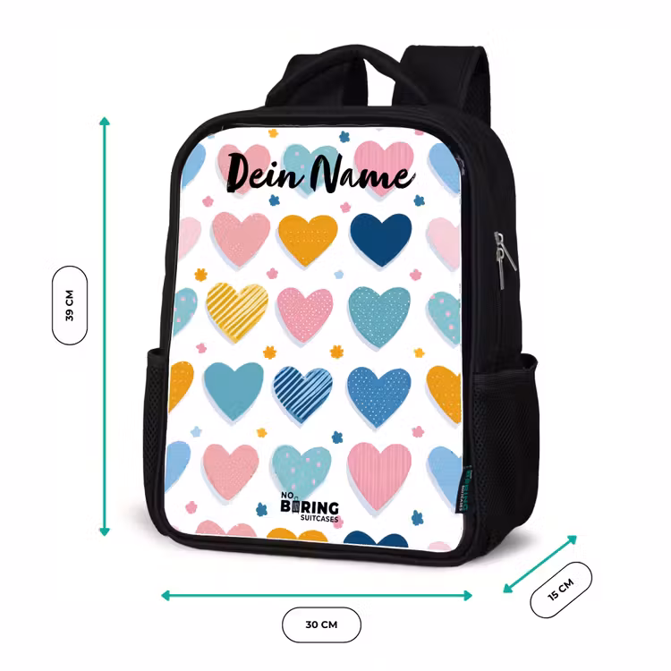 Kinderrucksack mit Namen - Schwarz - Herzen - Pastell - Muster — 6