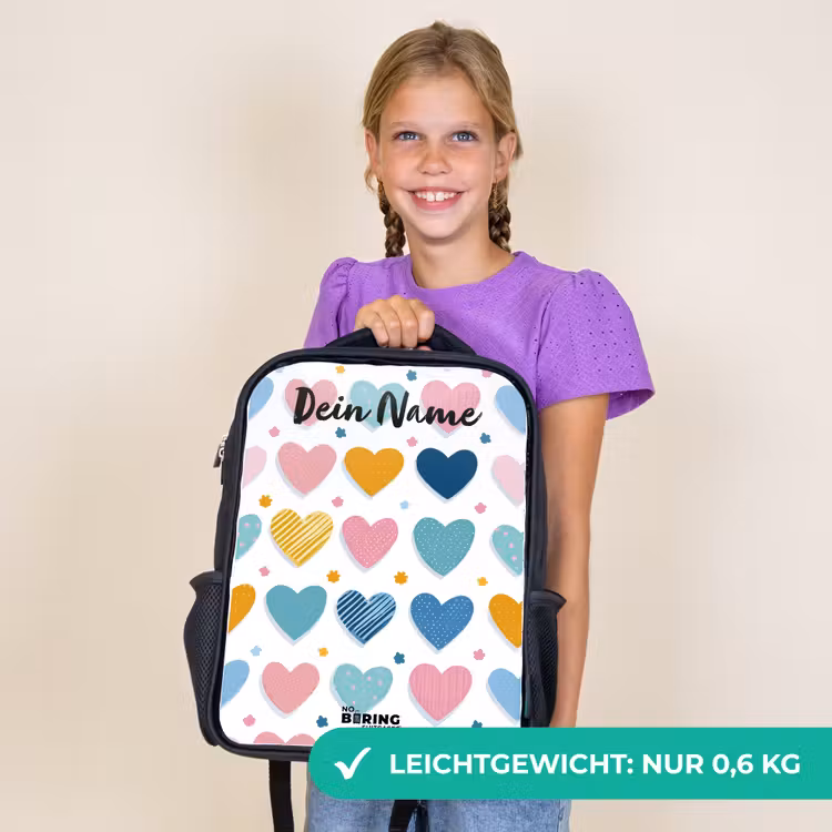 Kinderrucksack mit Namen - Schwarz - Herzen - Pastell - Muster — 7