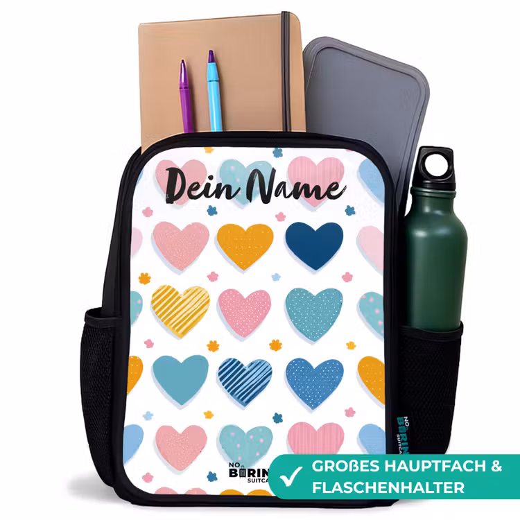 Kinderrucksack mit Namen - Schwarz - Herzen - Pastell - Muster — 8
