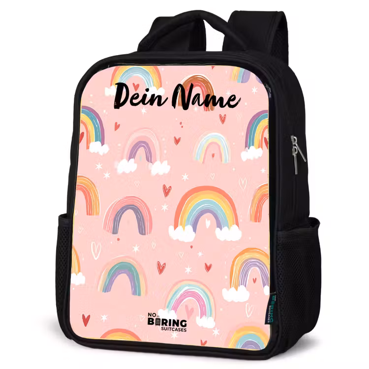 Kinderrucksack mit Namen - Schwarz - Regenbogen - Muster - Pastell — 4