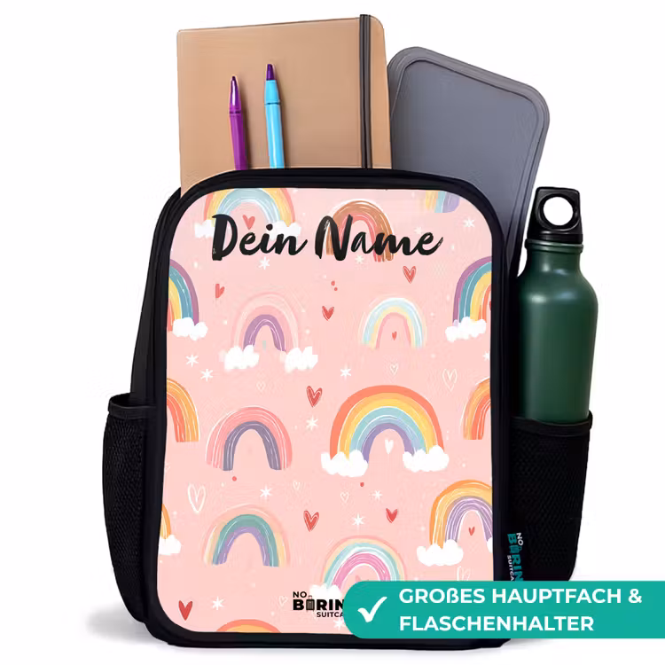 Kinderrucksack mit Namen - Schwarz - Regenbogen - Muster - Pastell — 8
