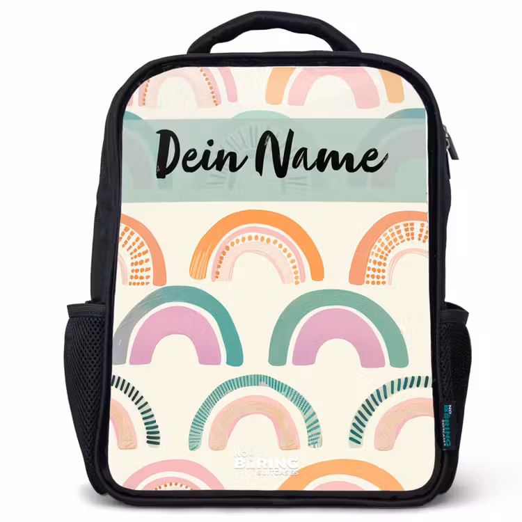 Kinderrucksack mit Namen - Schwarz - Regenbogen - Pastell - Muster — 1