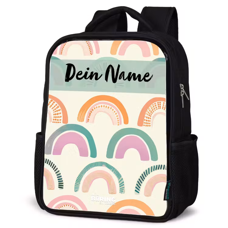 Kinderrucksack mit Namen - Schwarz - Regenbogen - Pastell - Muster — 4