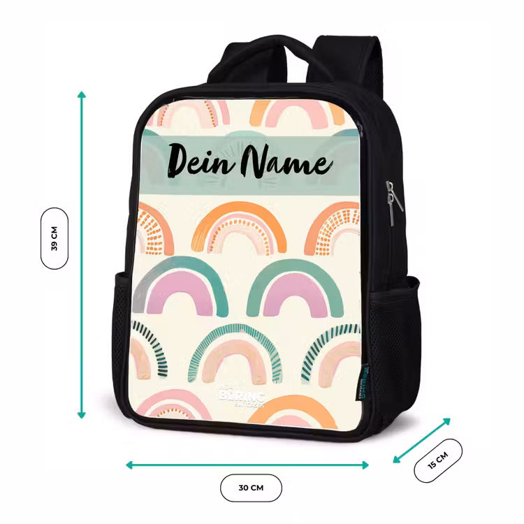 Kinderrucksack mit Namen - Schwarz - Regenbogen - Pastell - Muster — 6