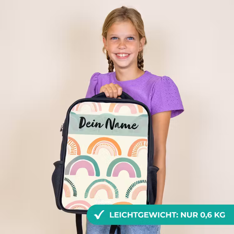 Kinderrucksack mit Namen - Schwarz - Regenbogen - Pastell - Muster — 7