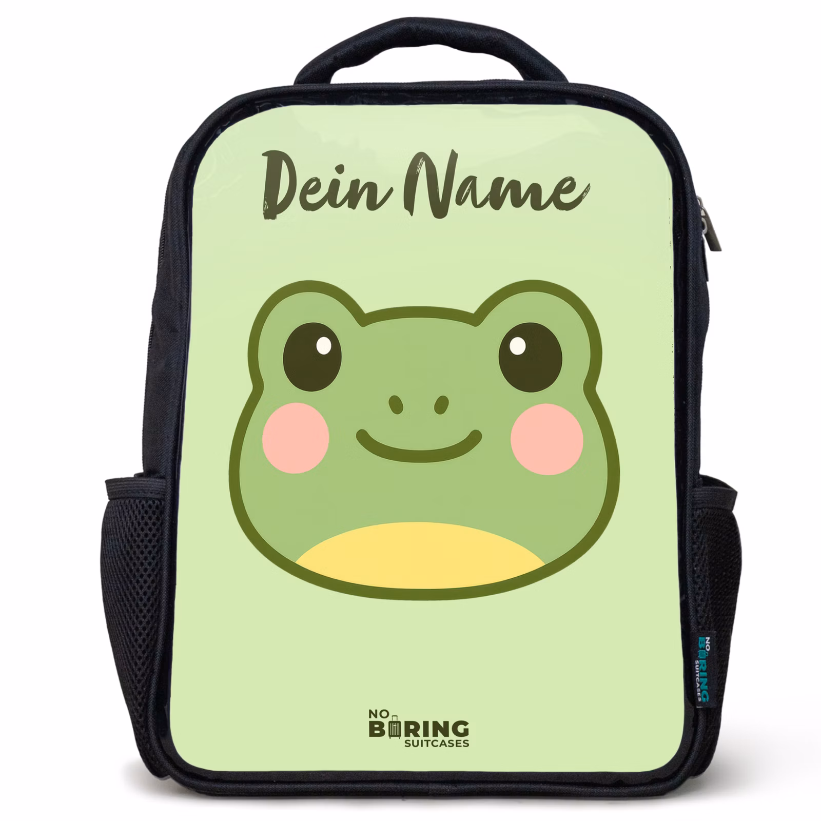 Kinderrucksack mit Namen - Schwarz - Kawai - Frosch - Grün — 1