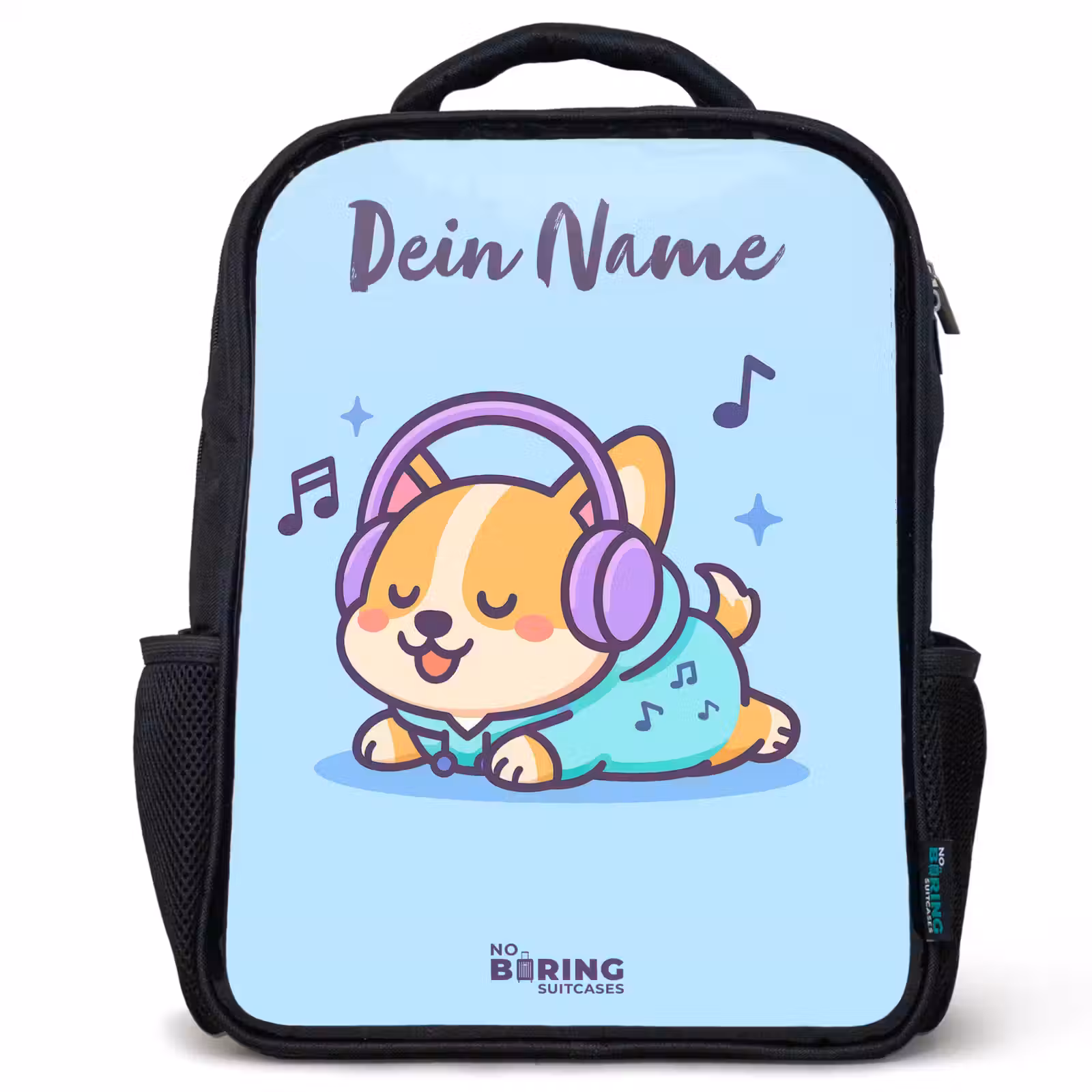 Kinderrucksack mit Namen - Schwarz - Kawai - Hund - Musik — 1