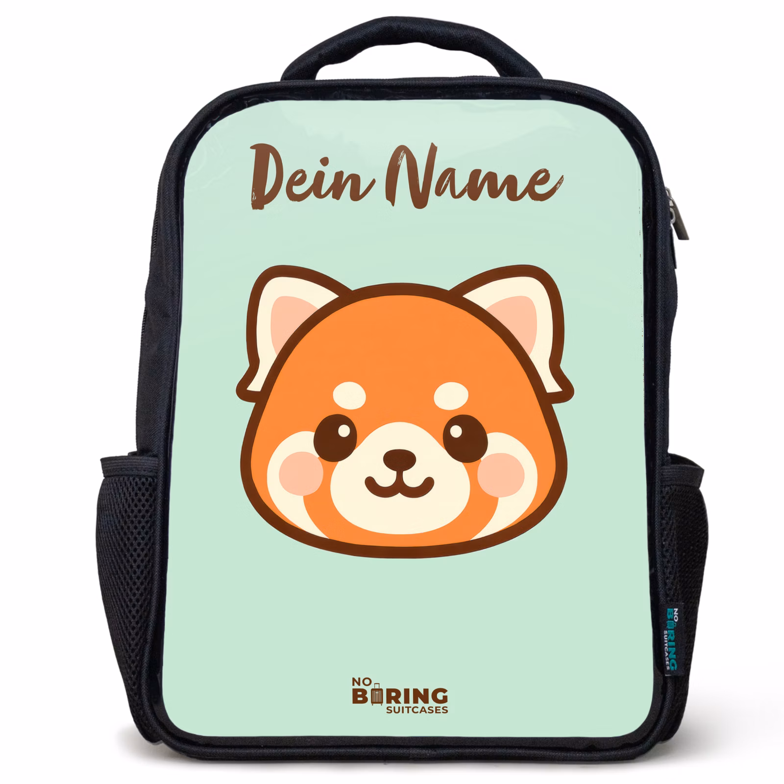 Kinderrucksack mit Namen - Schwarz - Kawai - Roter Panda - Grün — 1