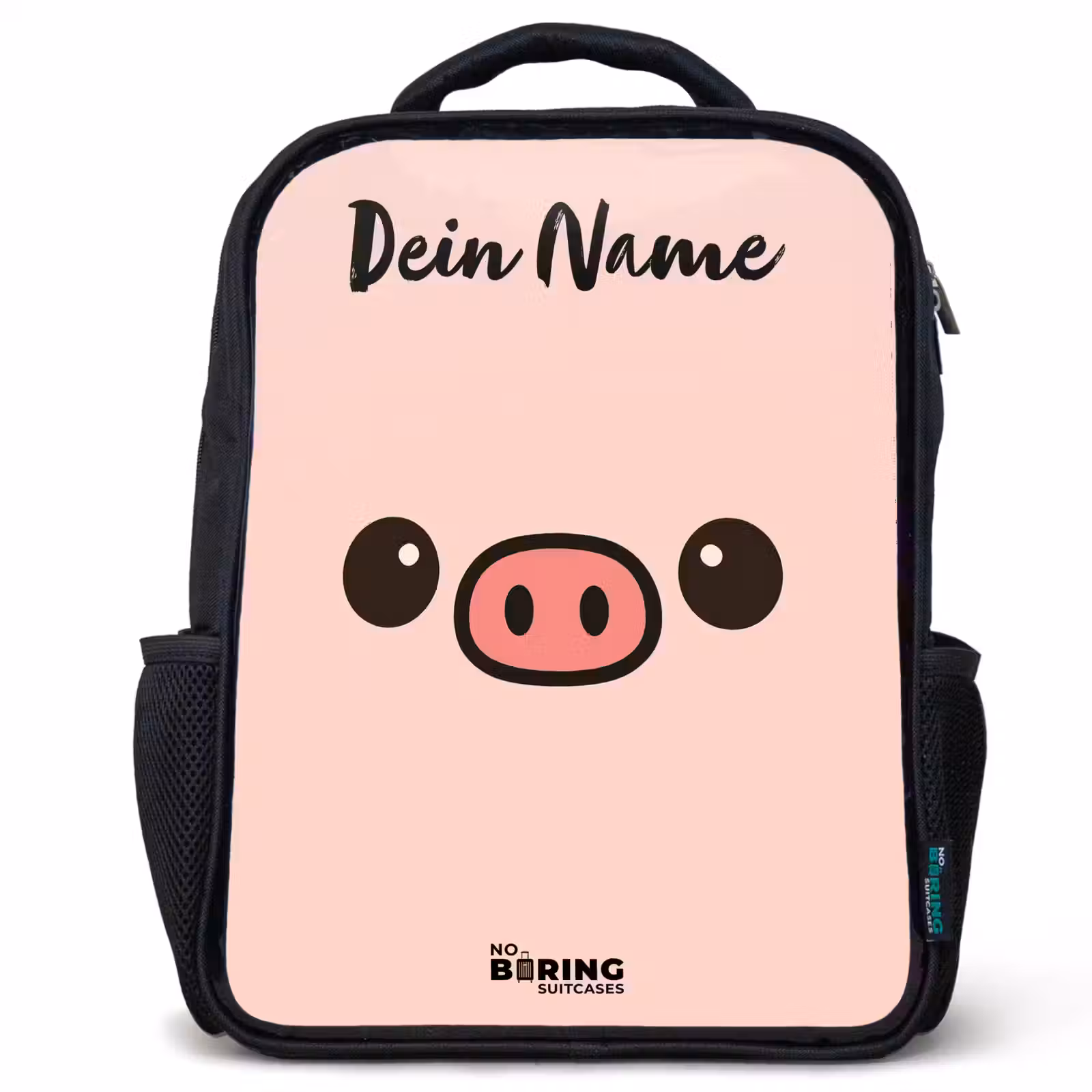 Kinderrucksack mit Namen - Schwarz - Kawai - Schwein - Rosa — 1